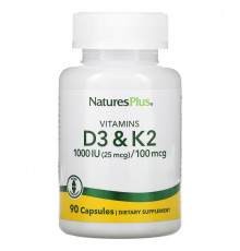 Nature's Plus, Витамин D3 / Витамин K2, 1000 МЕ / 100 мкг, 90 растительных капсул