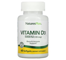 Nature's Plus, Витамин D3, 5000 МЕ, 60 мягких желатиновых капсул
