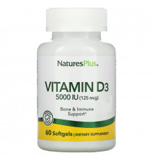 Nature's Plus, Витамин D3, 5000 МЕ, 60 мягких желатиновых капсул