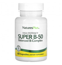Витамины группы B NaturesPlus, Super B-50 с высокой эффективностью, 60 капсул