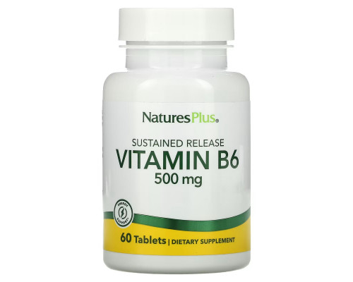 NaturesPlus, витамин B6, длительное высвобождение, 500 мкг, 60 таблеток NaturesPlus, витамин B6, длительное высвобождение, 500 мкг, 60 таблеток
