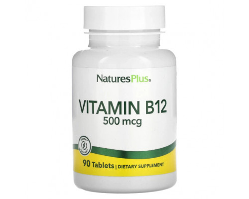 Витамины группы B NaturesPlus, Витамин B12, 500 мкг, 90 таблеток Витамины группы B NaturesPlus, Витамин B12, 500 мкг, 90 таблеток