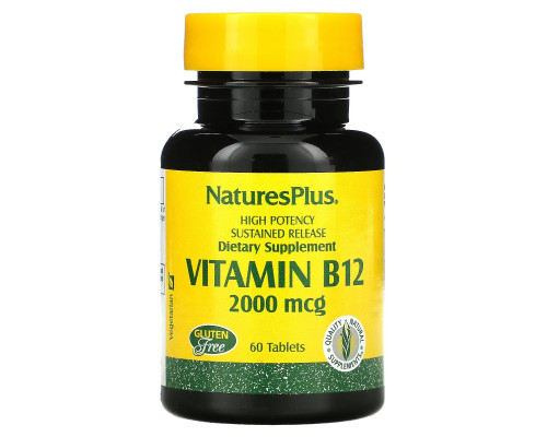 Nature's Plus, Витамин B-12, 2000 мкг, 60 таблеток Nature's Plus, Витамин B-12, 2000 мкг, 60 таблеток
