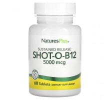 Витамины группы B NaturesPlus, Shot-O-B12 с замедленным высвобождением, 5000 мкг, 60 таблеток