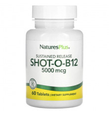 Витамины группы B NaturesPlus, Shot-O-B12 с замедленным высвобождением, 5000 мкг, 60 таблеток