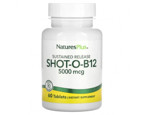 Витамины группы B NaturesPlus, Shot-O-B12 с замедленным высвобождением, 5000 мкг, 60 таблеток Витамины группы B NaturesPlus, Shot-O-B12 с замедленным высвобождением, 5000 мкг, 60 таблеток