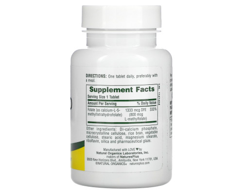 Nature's Plus, Фолиевая кислота, 800 мкг, 90 таблеток