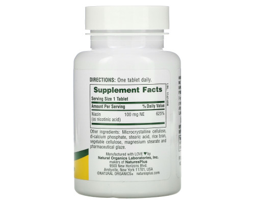 Nature's Plus, Ниацин, 100 мг, 90 таблеток