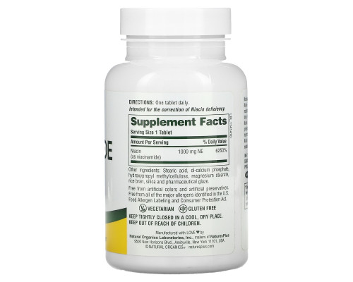 Nature's Plus, Ниацинамид, 1000 мг, 90 таблеток Nature's Plus, Ниацинамид, 1000 мг, 90 таблеток