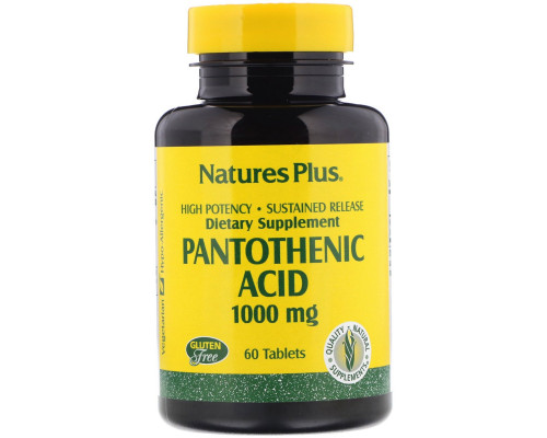Nature's Plus, Пантотеновая кислота, 1000 мг, 60 таблеток Nature's Plus, Пантотеновая кислота, 1000 мг, 60 таблеток