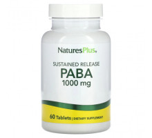 Витамины группы B NaturesPlus, ПАБК с замедленным высвобождением, 1000 мг, 60 таблеток