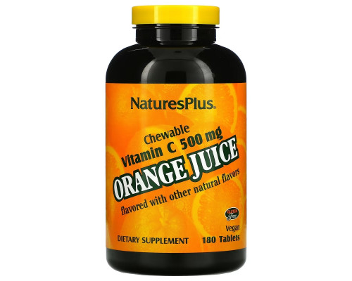 NaturesPlus, Апельсиновый сок, жевательный витамин C, 500 мг, 180 таблеток NaturesPlus, Апельсиновый сок, жевательный витамин C, 500 мг, 180 таблеток