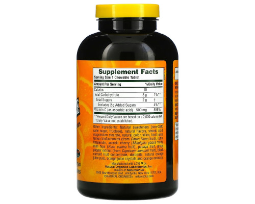NaturesPlus, Апельсиновый сок, жевательный витамин C, 500 мг, 180 таблеток NaturesPlus, Апельсиновый сок, жевательный витамин C, 500 мг, 180 таблеток