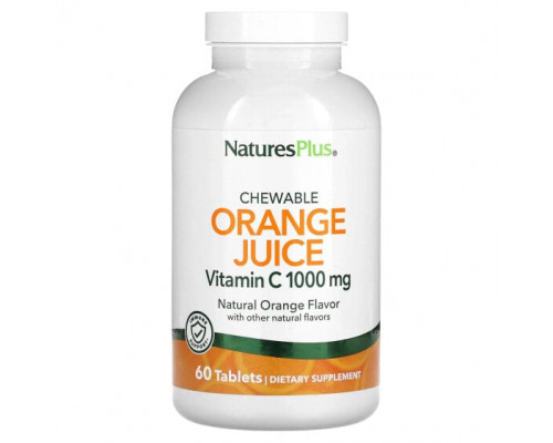 Витамин C NaturesPlus, Жевательный апельсиновый сок с витамином C, апельсин, 1000 мг, 60 таблеток Витамин C NaturesPlus, Жевательный апельсиновый сок с витамином C, апельсин, 1000 мг, 60 таблеток