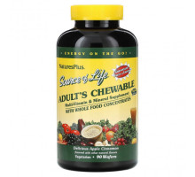 Витаминно-минеральные комплексы NaturesPlus, Source of Life, жевательная мультивитаминная и минеральная добавка для взрослых, вкусное яблоко и корица, 90 вафель