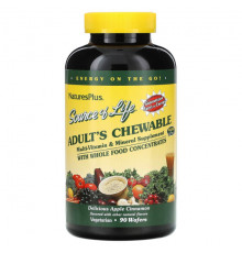 Витаминно-минеральные комплексы NaturesPlus, Source of Life, жевательная мультивитаминная и минеральная добавка для взрослых, вкусное яблоко и корица, 90 вафель