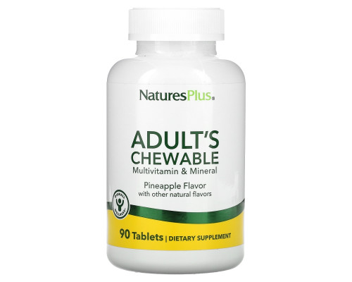 Nature's Plus, Жевательные мульти-витамины и минералы для взрослых с натуральным ананасовым вкусром, 90 таблеток Nature's Plus, Жевательные мульти-витамины и минералы для взрослых с натуральным ананасовым вкусром, 90 таблеток
