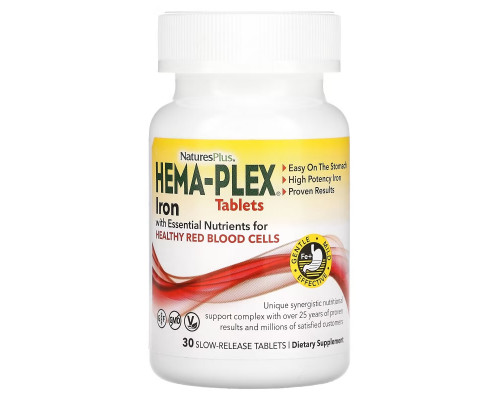 NaturesPlus, Hema-Plex, Iron with Essential Nutrients for Healthy Red Blood Cells, 30 Slow Release Tablets NaturesPlus, Hema-Plex, Iron with Essential Nutrients for Healthy Red Blood Cells, 30 Slow Release Tablets