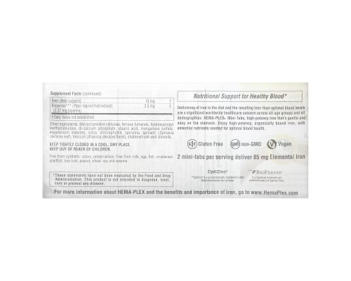 NaturesPlus, Hema-Plex, Iron with Essential Nutrients for Healthy Red Blood Cells, 60 Slow Release Mini Tabs NaturesPlus, Hema-Plex, Iron with Essential Nutrients for Healthy Red Blood Cells, 60 Slow Release Mini Tabs