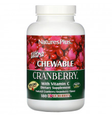 Nature's Plus, Ультра жевкие конфеты с клюквой и витамином С, натуральный вкус клюквы/клубники, 180 «любимых ягодок»