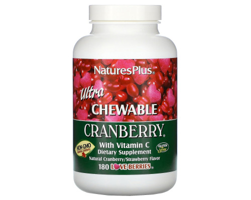 Nature's Plus, Ультра жевкие конфеты с клюквой и витамином С, натуральный вкус клюквы/клубники, 180 «любимых ягодок» Nature's Plus, Ультра жевкие конфеты с клюквой и витамином С, натуральный вкус клюквы/клубники, 180 «любимых ягодок»