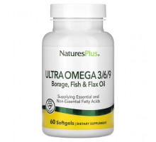 Рыбий жир и Омега 3, 6, 9 NaturesPlus, Ultra Omega 3/6/9, масло бурачника, рыбное и льняное масло, 60 мягких таблеток