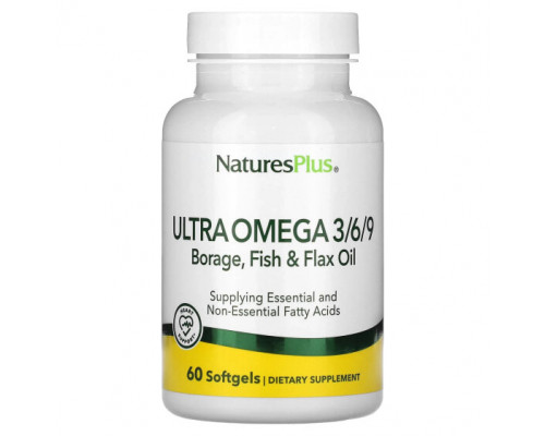 Рыбий жир и Омега 3, 6, 9 NaturesPlus, Ultra Omega 3/6/9, масло бурачника, рыбное и льняное масло, 60 мягких таблеток Рыбий жир и Омега 3, 6, 9 NaturesPlus, Ultra Omega 3/6/9, масло бурачника, рыбное и льняное масло, 60 мягких таблеток