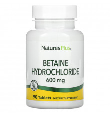 Nature's Plus, Бетаин гидрохлорид (Betaine Hydrochloride), 600 мг, 90 таблеток