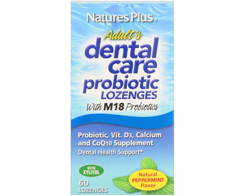 Nature's Plus, Adult's Dental Care Probiotic, Natural Peppermint Flavor, 60 Lozenges