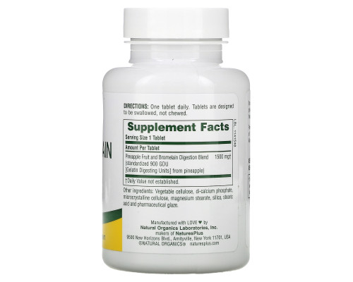 Nature's Plus, Bromelain Supplement 1500 (бромелайновая добавка), максимальная эффективность, 60 таблеток Nature's Plus, Bromelain Supplement 1500 (бромелайновая добавка), максимальная эффективность, 60 таблеток