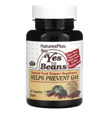 Для пищеварительной системы NaturesPlus, Say Yes to Beans, добавка для профилактики газообразования, 60 веганских капсул