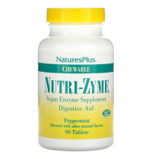 Для пищеварительной системы NaturesPlus, Жевательные Nutri-Zyme, перечная мята, 90 таблеток