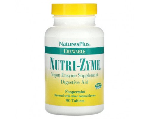 Для пищеварительной системы NaturesPlus, Жевательные Nutri-Zyme, перечная мята, 90 таблеток Для пищеварительной системы NaturesPlus, Жевательные Nutri-Zyme, перечная мята, 90 таблеток