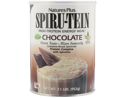 Nature's Plus, Spiru-Tein, энергетическая еда с высоким содержанием белка, шоколадный вкус, 2.1 фунтов (952 г) Nature's Plus, Spiru-Tein, энергетическая еда с высоким содержанием белка, шоколадный вкус, 2.1 фунтов (952 г)