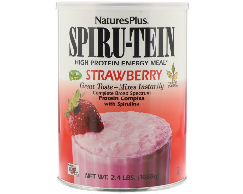 Nature's Plus, Spiru-Tein, энергетический продукт с высоким содержанием белка, со вкусом клубники, 2,4 фунта (1088 г) Nature's Plus, Spiru-Tein, энергетический продукт с высоким содержанием белка, со вкусом клубники, 2,4 фунта (1088 г)
