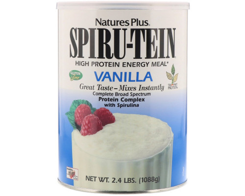 Nature's Plus, Spiru-Tein, энергетический продукт с высоким содержанием белка, со вкусом ванили, 2,4 фунта (1088 г) Nature's Plus, Spiru-Tein, энергетический продукт с высоким содержанием белка, со вкусом ванили, 2,4 фунта (1088 г)