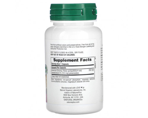 Женьшень NaturesPlus, Herbal Actives, американский женьшень, 250 мг, 60 веганских капсул Женьшень NaturesPlus, Herbal Actives, американский женьшень, 250 мг, 60 веганских капсул