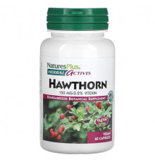 Для сердца и сосудов NaturesPlus, Herbal Actives, боярышник, 150 мг, 60 веганских капсул
