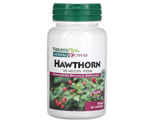 Для сердца и сосудов NaturesPlus, Herbal Actives, боярышник, 150 мг, 60 веганских капсул Для сердца и сосудов NaturesPlus, Herbal Actives, боярышник, 150 мг, 60 веганских капсул