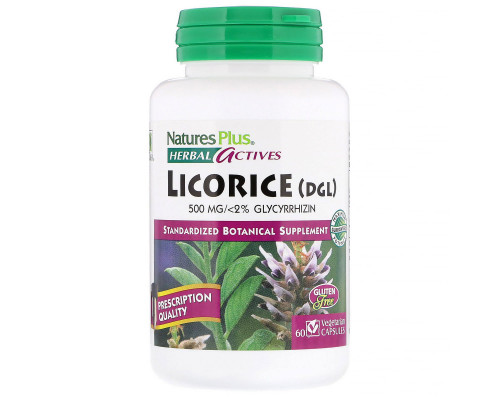 Nature's Plus, Herbal Actives, лакрица (ДГЛ), 60 растительных капсул Nature's Plus, Herbal Actives, лакрица (ДГЛ), 60 растительных капсул