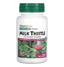 Для здоровья печени NaturesPlus, Herbal Actives, расторопша, 250 мг, 60 веганских капсул