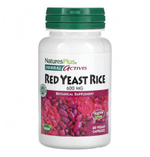 Дрожжи NaturesPlus, Herbal Actives, красный дрожжевой рис, 600 мг, 60 веганских капсул