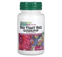 Дрожжи NaturesPlus, Herbal Actives, красный дрожжевой рис и гугулипид, 450 мг, 60 веганских капсул