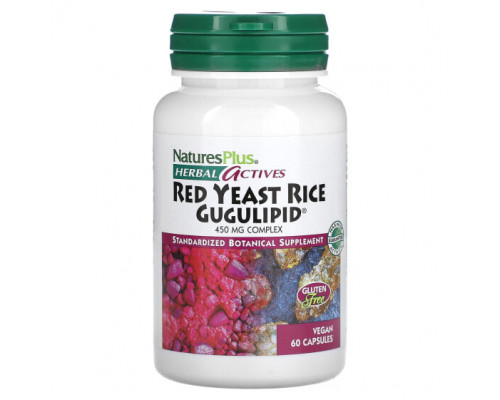Дрожжи NaturesPlus, Herbal Actives, красный дрожжевой рис и гугулипид, 450 мг, 60 веганских капсул Дрожжи NaturesPlus, Herbal Actives, красный дрожжевой рис и гугулипид, 450 мг, 60 веганских капсул