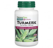 Имбирь и куркума NaturesPlus, Herbal Actives, куркума, 400 мг, 60 веганских капсул