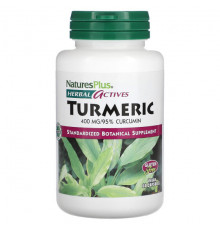 Имбирь и куркума NaturesPlus, Herbal Actives, куркума, 400 мг, 60 веганских капсул