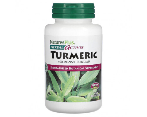 Имбирь и куркума NaturesPlus, Herbal Actives, куркума, 400 мг, 60 веганских капсул Имбирь и куркума NaturesPlus, Herbal Actives, куркума, 400 мг, 60 веганских капсул