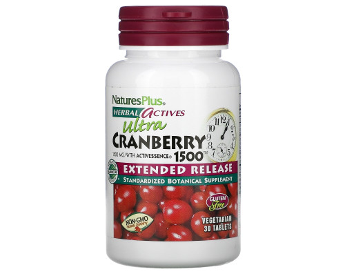 Nature's Plus, Herbal Actives, Ultra Cranberry 1500, 1,500 mcg, 30 Vegetarian Tablets Nature's Plus, Herbal Actives, Ultra Cranberry 1500, 1,500 mcg, 30 Vegetarian Tablets