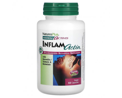 Растительные экстракты и настойки NaturesPlus, Herbal Actives, InflamActin, 60 веганских капсул Растительные экстракты и настойки NaturesPlus, Herbal Actives, InflamActin, 60 веганских капсул