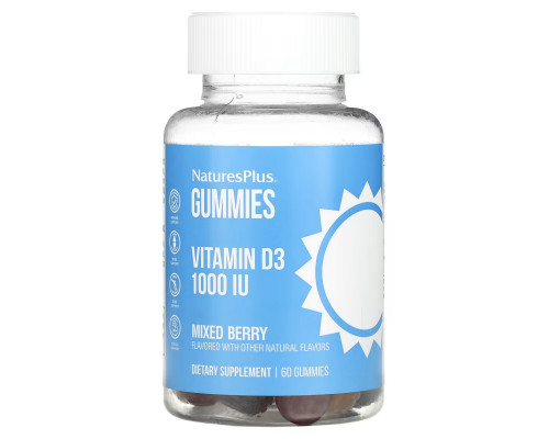 NaturesPlus, Vitamin D3 Gummies, Mixed Berry, 1,000 IU, 60 Gummies